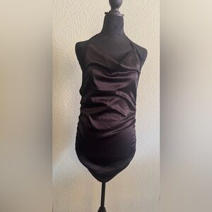 Black Satin Ruched Dress